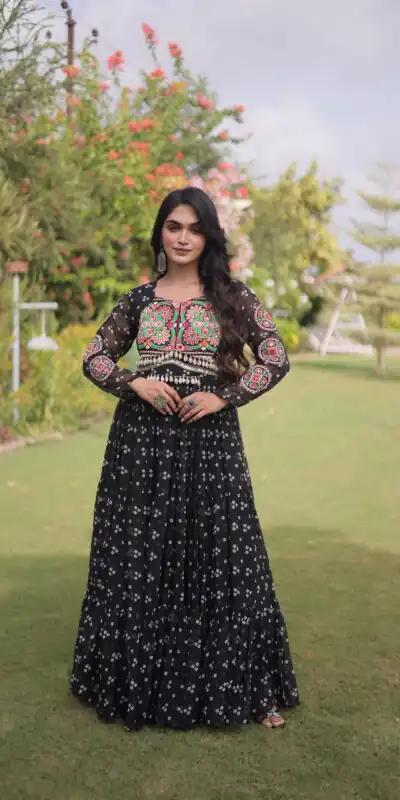 KA 1268 Black in Colour Faux Georgette Bandhani Print Work Gown. Available at ₹2119 only. Delivery 4-6 Working Days. Shop now. | Gowns, Bollywood Gowns, Creative Gowns, Designer Gowns, Embroidered Gowns, Party Wear Gowns