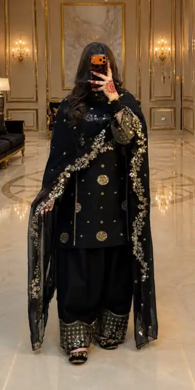 ST 251 Black Faux Georgette Salwar Suit with Mirror Work & Embroidery Work. Get it for ₹2349. Delivery 4-6 Working Days. Shop now. | Jump Suits, Salwar suit, Designer Suits, Casual Suits, Creative suits, Palazzo Suits, Party Wear Suits, Patiala Suits, Straight Suits