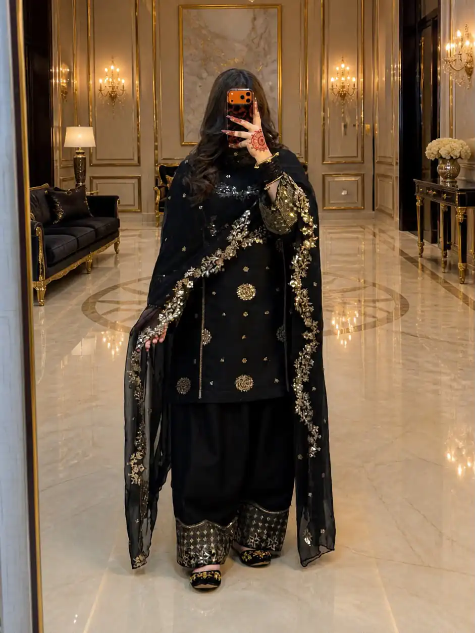 ST 251 Black Faux Georgette Salwar Suit with Mirror Work & Embroidery Work. Get it for ₹2349. Delivery 4-6 Working Days. Shop now. | Jump Suits, Salwar suit, Designer Suits, Casual Suits, Creative suits, Palazzo Suits, Party Wear Suits, Patiala Suits, Straight Suits