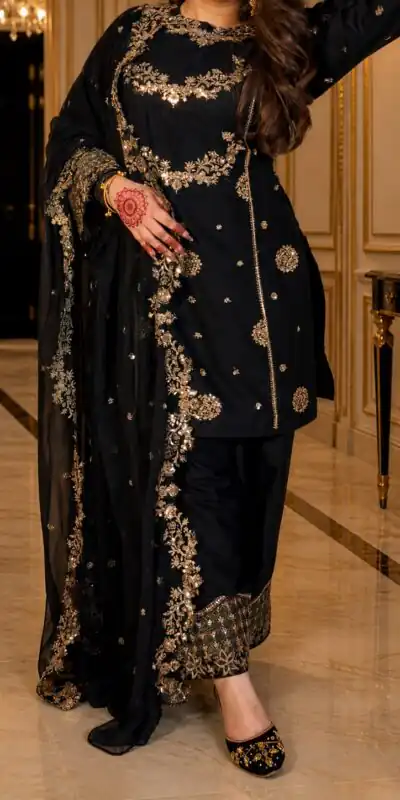 ST 251 Black Faux Georgette Salwar Suit with Mirror Work & Embroidery Work. Get it for ₹2349. Delivery 4-6 Working Days. Shop now. | Jump Suits, Salwar suit, Designer Suits, Casual Suits, Creative suits, Palazzo Suits, Party Wear Suits, Patiala Suits, Straight Suits