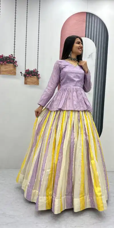 PC 573 Lavender in Jacquard Silk Designer Work Lehenga Choli . Introductory Price ₹2249. Delivery 4-6 Working Days. Shop now. | Lehenga, Bollywood Lehenga, Creative Lehenga, Designer Lehenga, Embroidered Lehenga, Party Wear Lehenga