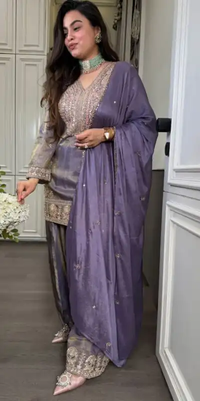 SRK 5367 Lavender Embroidery Work & Sequins Work Salwar Suit in Peach Ronald Silk. Get it for ₹2349. Delivery 4-6 Working Days. Shop now. | Jump Suits, Salwar suit, Designer Suits, Casual Suits, Creative suits, Palazzo Suits, Party Wear Suits, Patiala Suits, Straight Suits