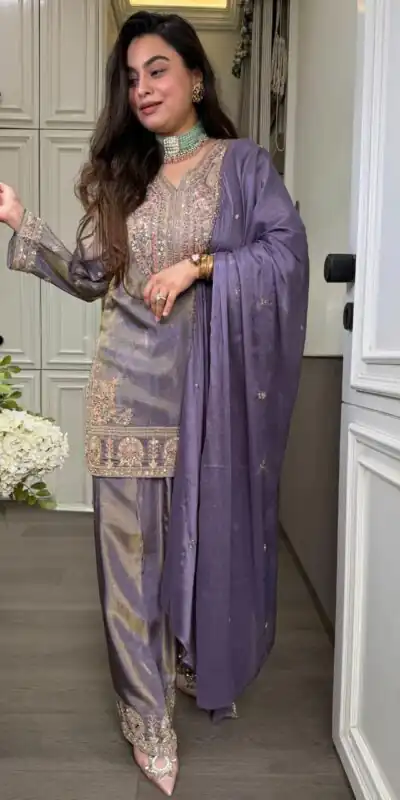 SRK 5367 Lavender Embroidery Work & Sequins Work Salwar Suit in Peach Ronald Silk. Get it for ₹2349. Delivery 4-6 Working Days. Shop now. | Jump Suits, Salwar suit, Designer Suits, Casual Suits, Creative suits, Palazzo Suits, Party Wear Suits, Patiala Suits, Straight Suits