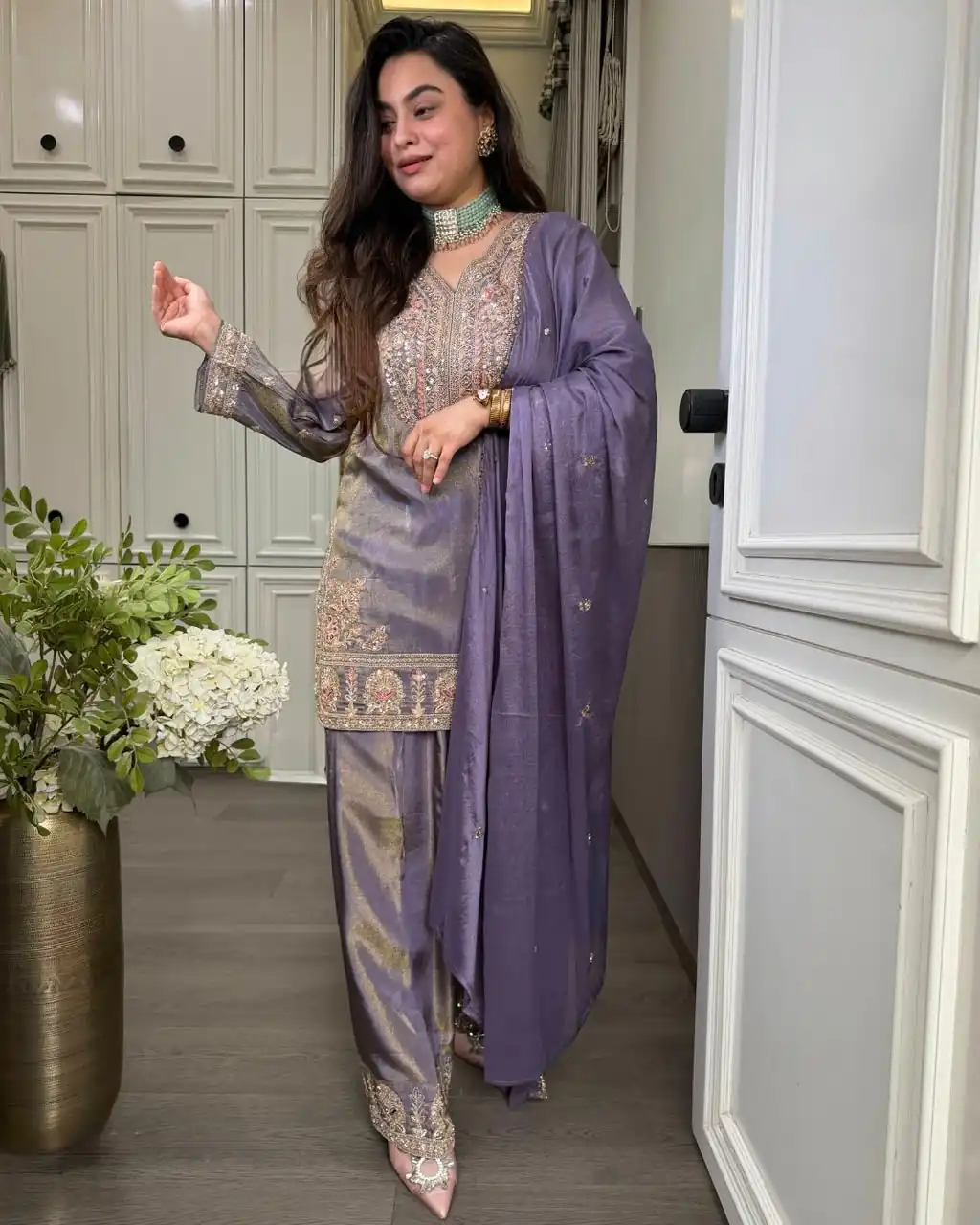 SRK 5367 Lavender Embroidery Work & Sequins Work Salwar Suit in Peach Ronald Silk. Get it for ₹2349. Delivery 4-6 Working Days. Shop now. | Jump Suits, Salwar suit, Designer Suits, Casual Suits, Creative suits, Palazzo Suits, Party Wear Suits, Patiala Suits, Straight Suits