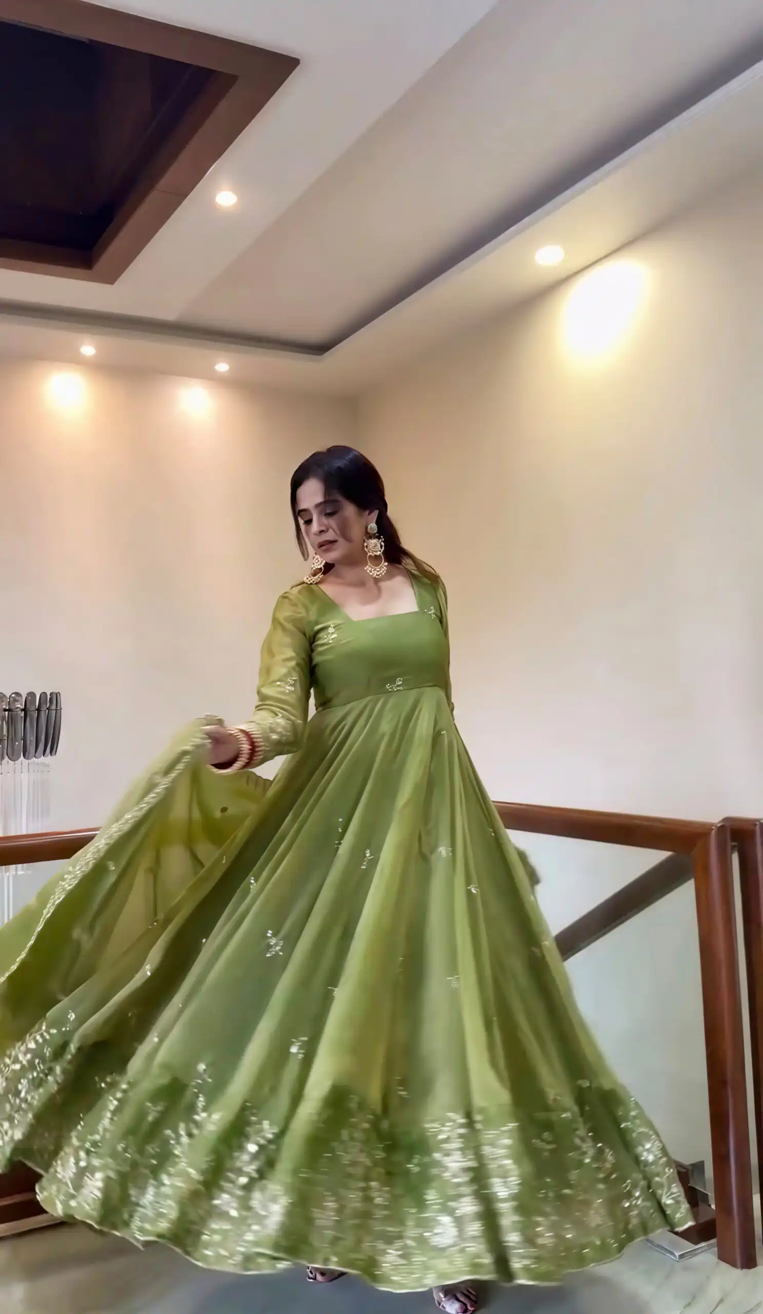NSR 907 Mehendi Fendy Silk Gown with Embroidery Work & Sequins Work. Special Price ₹2399. Delivery 4-6 Working Days. Shop now. | Gowns, Bollywood Gowns, Creative Gowns, Designer Gowns, Embroidered Gowns, Party Wear Gowns