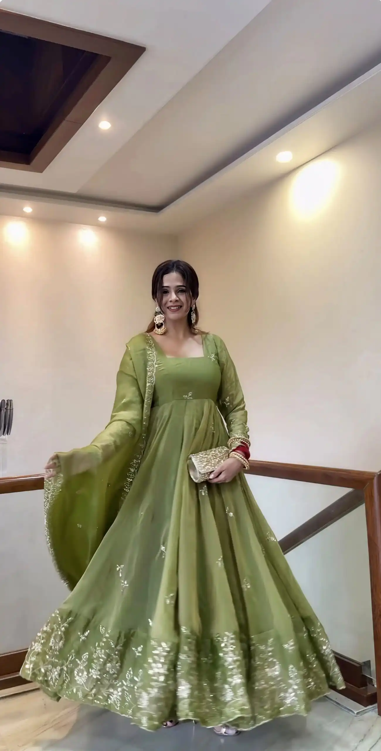 NSR 907 Mehendi Fendy Silk Gown with Embroidery Work & Sequins Work. Special Price ₹2399. Delivery 4-6 Working Days. Shop now. | Gowns, Bollywood Gowns, Creative Gowns, Designer Gowns, Embroidered Gowns, Party Wear Gowns
