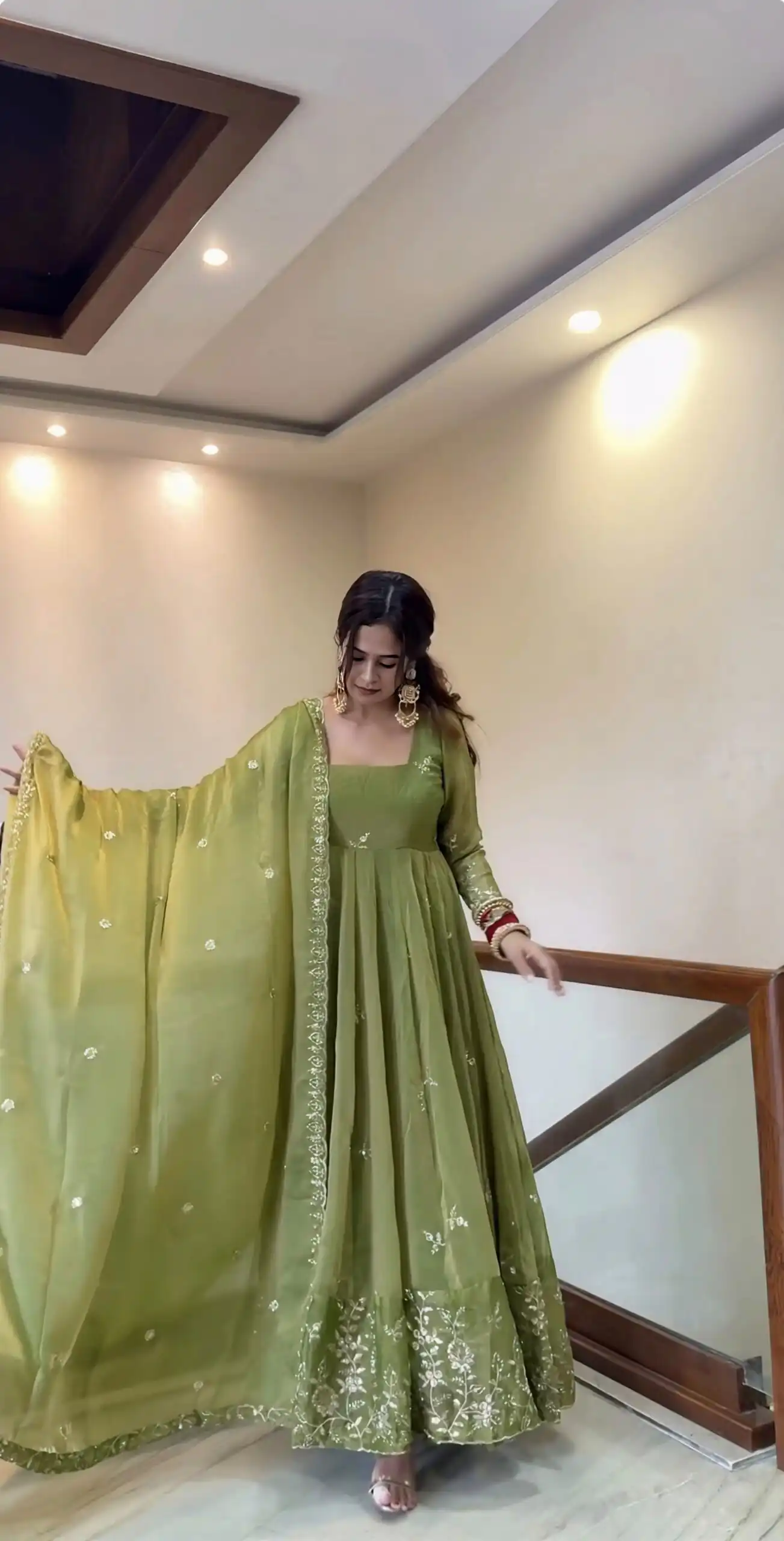 NSR 907 Mehendi Fendy Silk Gown with Embroidery Work & Sequins Work. Special Price ₹2399. Delivery 4-6 Working Days. Shop now. | Gowns, Bollywood Gowns, Creative Gowns, Designer Gowns, Embroidered Gowns, Party Wear Gowns