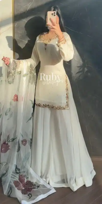 WW 1263 Off White Faux Georgette Salwar Suit with Mirror Work & Embroidery Work. Get it for ₹2149. Delivery 4-6 Working Days. Shop now. | Jump Suits, Salwar suit, Designer Suits, Casual Suits, Creative suits, Palazzo Suits, Party Wear Suits, Patiala Suits, Straight Suits