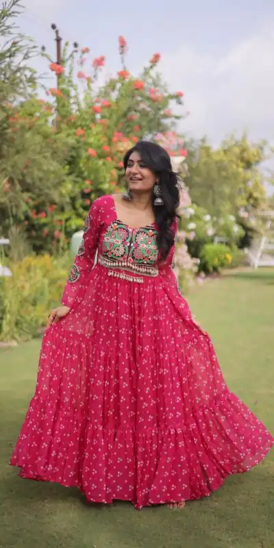 KA 1268 Pink in Colour Faux Georgette Bandhani Print Work Gown. Available at ₹2119 only. Delivery 4-6 Working Days. Shop now. | Gowns, Bollywood Gowns, Creative Gowns, Designer Gowns, Embroidered Gowns, Party Wear Gowns