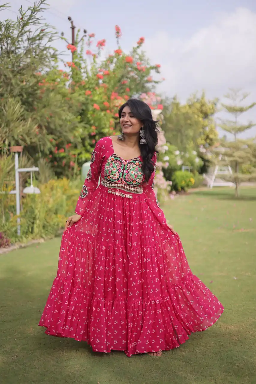 KA 1268 Pink in Colour Faux Georgette Bandhani Print Work Gown. Available at ₹2119 only. Delivery 4-6 Working Days. Shop now. | Gowns, Bollywood Gowns, Creative Gowns, Designer Gowns, Embroidered Gowns, Party Wear Gowns