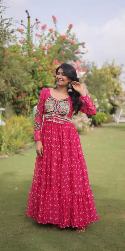 KA 1268 Pink in Colour Faux Georgette Bandhani Print Work Gown. Available at ₹2119 only. Delivery 4-6 Working Days. Shop now. | Gowns, Bollywood Gowns, Creative Gowns, Designer Gowns, Embroidered Gowns, Party Wear Gowns