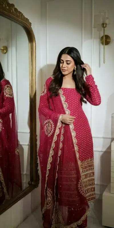 NSR 912 Pink Faux Georgette Salwar Suit with Mirror Work & Embroidery Work. Get it for ₹2349. Delivery 4-6 Working Days. Shop now. | Jump Suits, Salwar suit, Designer Suits, Casual Suits, Creative suits, Palazzo Suits, Party Wear Suits, Patiala Suits, Straight Suits