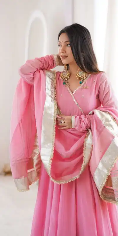 RTC 6048 Pink Tabby Organza Silk Gown with Hand Work & Mirror Work. Special Price ₹2549. Delivery 4-6 Working Days. Shop now. | Gowns, Bollywood Gowns, Creative Gowns, Designer Gowns, Embroidered Gowns, Party Wear Gowns