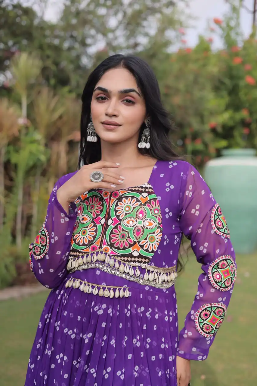 KA 1268 Purple in Colour Faux Georgette Bandhani Print Work Gown. Available at ₹2119 only. Delivery 4-6 Working Days. Shop now. | Gowns, Bollywood Gowns, Creative Gowns, Designer Gowns, Embroidered Gowns, Party Wear Gowns
