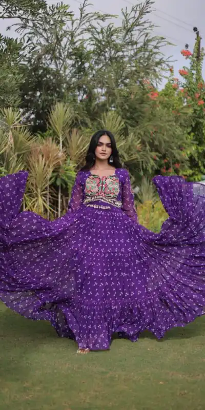 KA 1268 Purple in Colour Faux Georgette Bandhani Print Work Gown. Available at ₹2119 only. Delivery 4-6 Working Days. Shop now. | Gowns, Bollywood Gowns, Creative Gowns, Designer Gowns, Embroidered Gowns, Party Wear Gowns