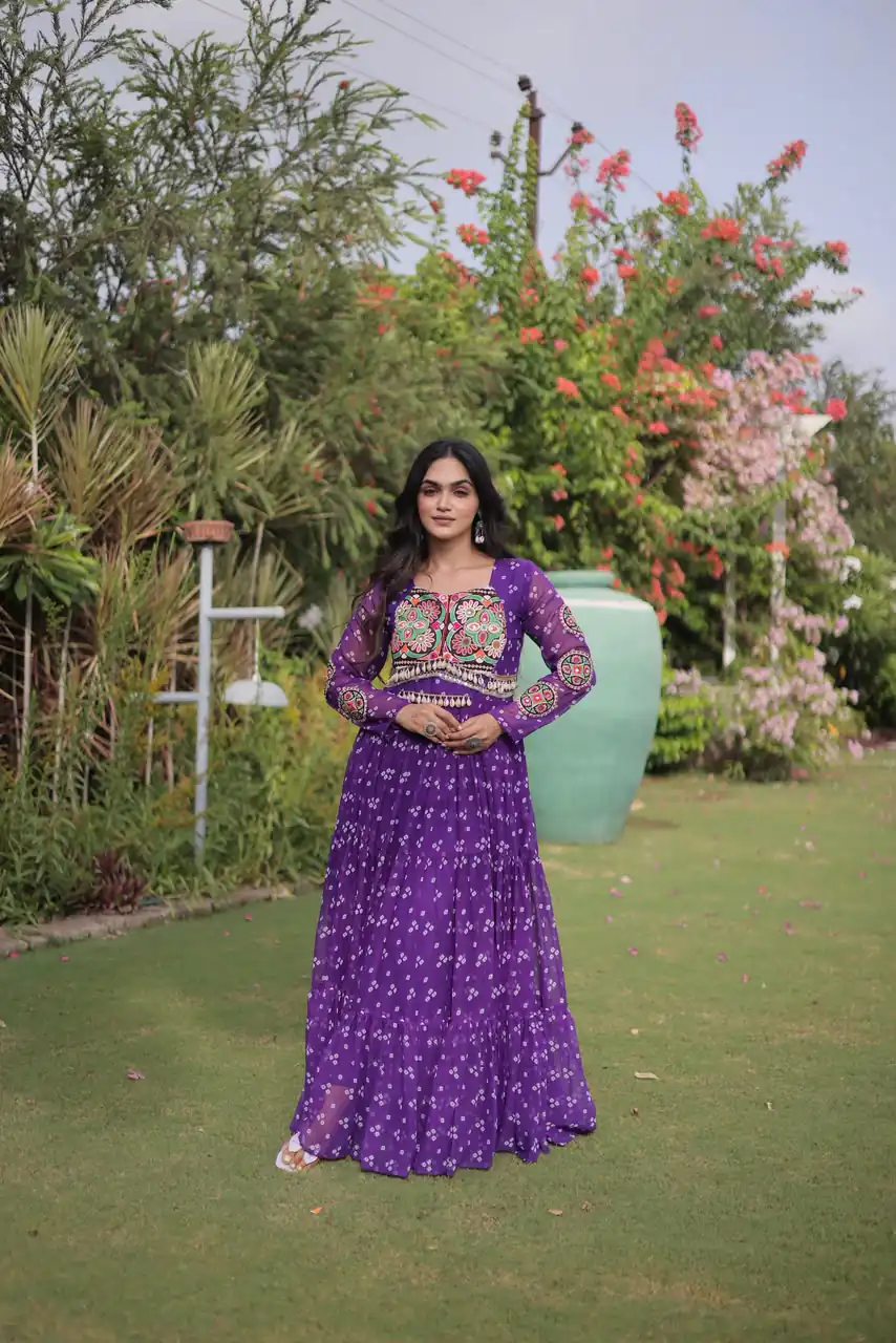 KA 1268 Purple in Colour Faux Georgette Bandhani Print Work Gown. Available at ₹2119 only. Delivery 4-6 Working Days. Shop now. | Gowns, Bollywood Gowns, Creative Gowns, Designer Gowns, Embroidered Gowns, Party Wear Gowns