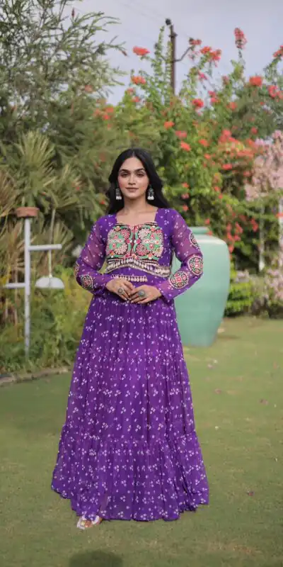 KA 1268 Purple in Colour Faux Georgette Bandhani Print Work Gown. Available at ₹2119 only. Delivery 4-6 Working Days. Shop now. | Gowns, Bollywood Gowns, Creative Gowns, Designer Gowns, Embroidered Gowns, Party Wear Gowns