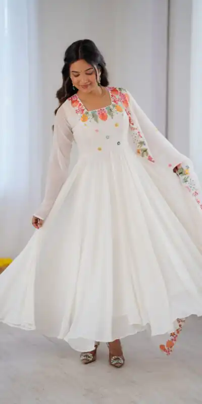 NSR 901 White Faux Georgette Salwar Suit with Lace Work & Embroidery Work. Introductory Price ₹2099. Delivery 4-6 Working Days. Shop now. | Jump Suits, Salwar suit, Designer Suits, Casual Suits, Creative suits, Palazzo Suits, Party Wear Suits, Patiala Suits, Straight Suits