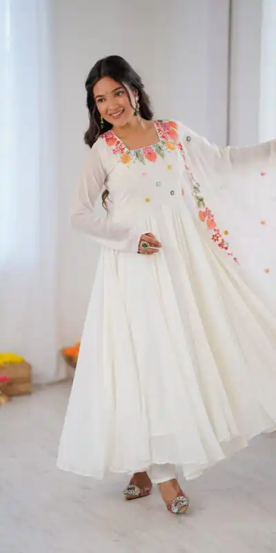 NSR 901 White Faux Georgette Salwar Suit with Lace Work & Embroidery Work. Introductory Price ₹2099. Delivery 4-6 Working Days. Shop now. | Jump Suits, Salwar suit, Designer Suits, Casual Suits, Creative suits, Palazzo Suits, Party Wear Suits, Patiala Suits, Straight Suits