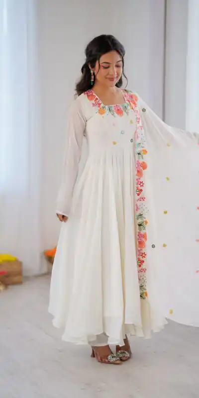 NSR 901 White Faux Georgette Salwar Suit with Lace Work & Embroidery Work. Introductory Price ₹2099. Delivery 4-6 Working Days. Shop now. | Jump Suits, Salwar suit, Designer Suits, Casual Suits, Creative suits, Palazzo Suits, Party Wear Suits, Patiala Suits, Straight Suits