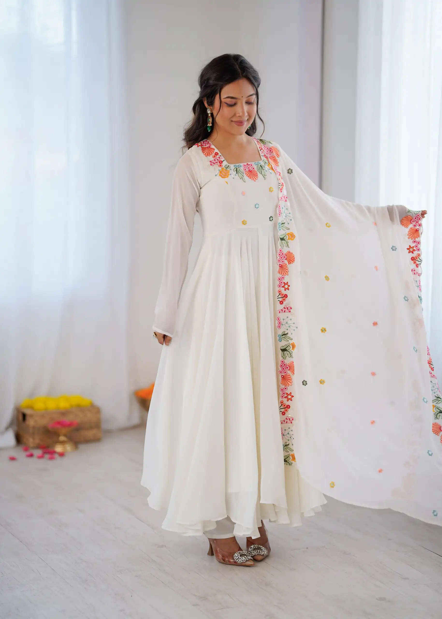 NSR 901 White Faux Georgette Salwar Suit with Lace Work & Embroidery Work. Introductory Price ₹2099. Delivery 4-6 Working Days. Shop now. | Jump Suits, Salwar suit, Designer Suits, Casual Suits, Creative suits, Palazzo Suits, Party Wear Suits, Patiala Suits, Straight Suits