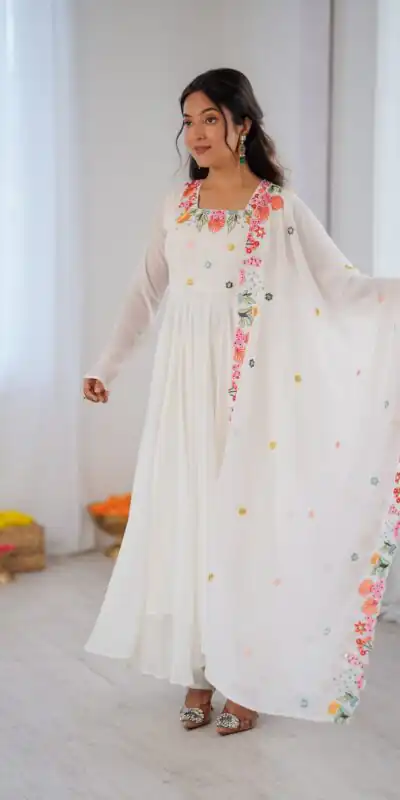 NSR 901 White Faux Georgette Salwar Suit with Lace Work & Embroidery Work. Introductory Price ₹2099. Delivery 4-6 Working Days. Shop now. | Jump Suits, Salwar suit, Designer Suits, Casual Suits, Creative suits, Palazzo Suits, Party Wear Suits, Patiala Suits, Straight Suits