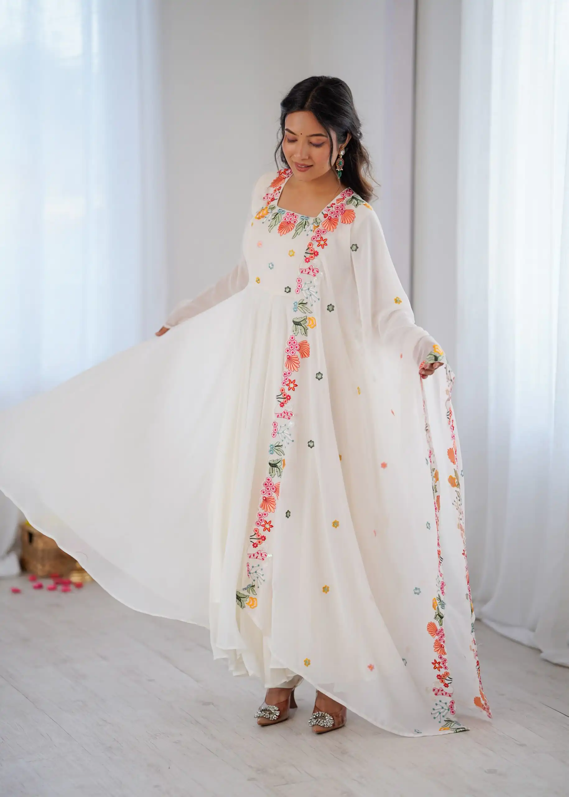 NSR 901 White Faux Georgette Salwar Suit with Lace Work & Embroidery Work. Introductory Price ₹2099. Delivery 4-6 Working Days. Shop now. | Jump Suits, Salwar suit, Designer Suits, Casual Suits, Creative suits, Palazzo Suits, Party Wear Suits, Patiala Suits, Straight Suits