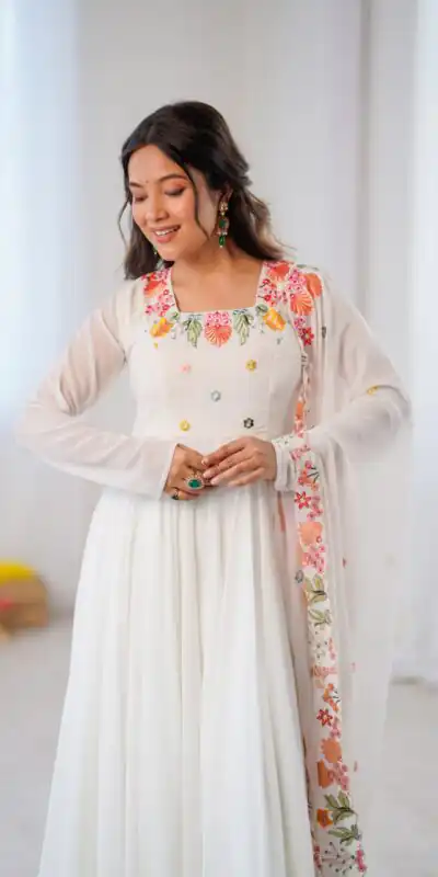 NSR 901 White Faux Georgette Salwar Suit with Lace Work & Embroidery Work. Introductory Price ₹2099. Delivery 4-6 Working Days. Shop now. | Jump Suits, Salwar suit, Designer Suits, Casual Suits, Creative suits, Palazzo Suits, Party Wear Suits, Patiala Suits, Straight Suits