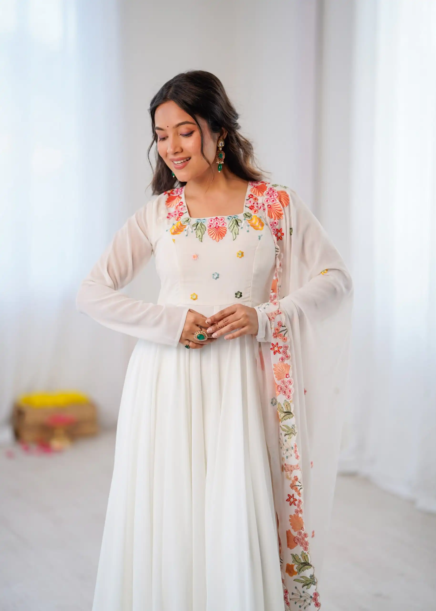 NSR 901 White Faux Georgette Salwar Suit with Lace Work & Embroidery Work. Introductory Price ₹2099. Delivery 4-6 Working Days. Shop now. | Jump Suits, Salwar suit, Designer Suits, Casual Suits, Creative suits, Palazzo Suits, Party Wear Suits, Patiala Suits, Straight Suits
