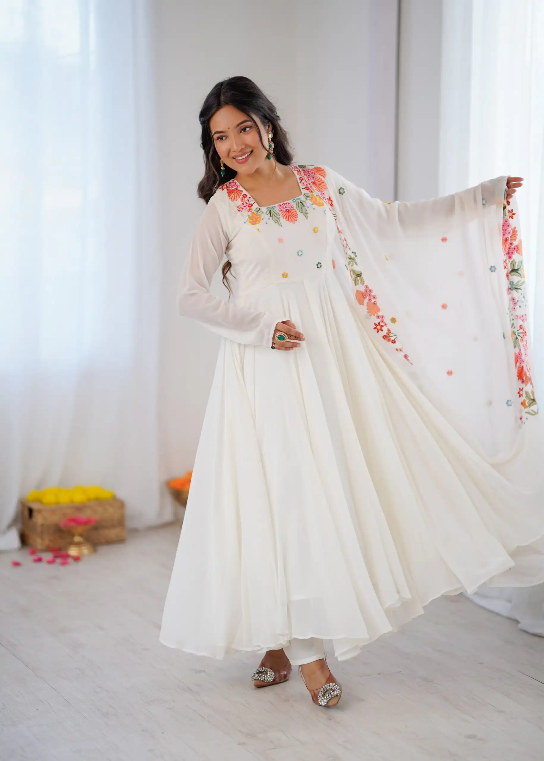 NSR 901 White Faux Georgette Salwar Suit with Lace Work & Embroidery Work. Introductory Price ₹2099. Delivery 4-6 Working Days. Shop now. | Jump Suits, Salwar suit, Designer Suits, Casual Suits, Creative suits, Palazzo Suits, Party Wear Suits, Patiala Suits, Straight Suits