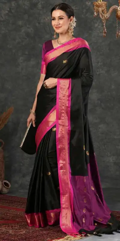 KP 7009 Black Soft Lichi Silk Saree with Lace Work & Lace Border. Introductory Price ₹1649. Delivery 4-6 Working Days. Shop now. | Sarees, Bollywood Sarees, Creative Sarees, Designer Sarees, Embroidered Sarees, Ethnic Saree, Modern Digital sarees, Party Wear Sarees