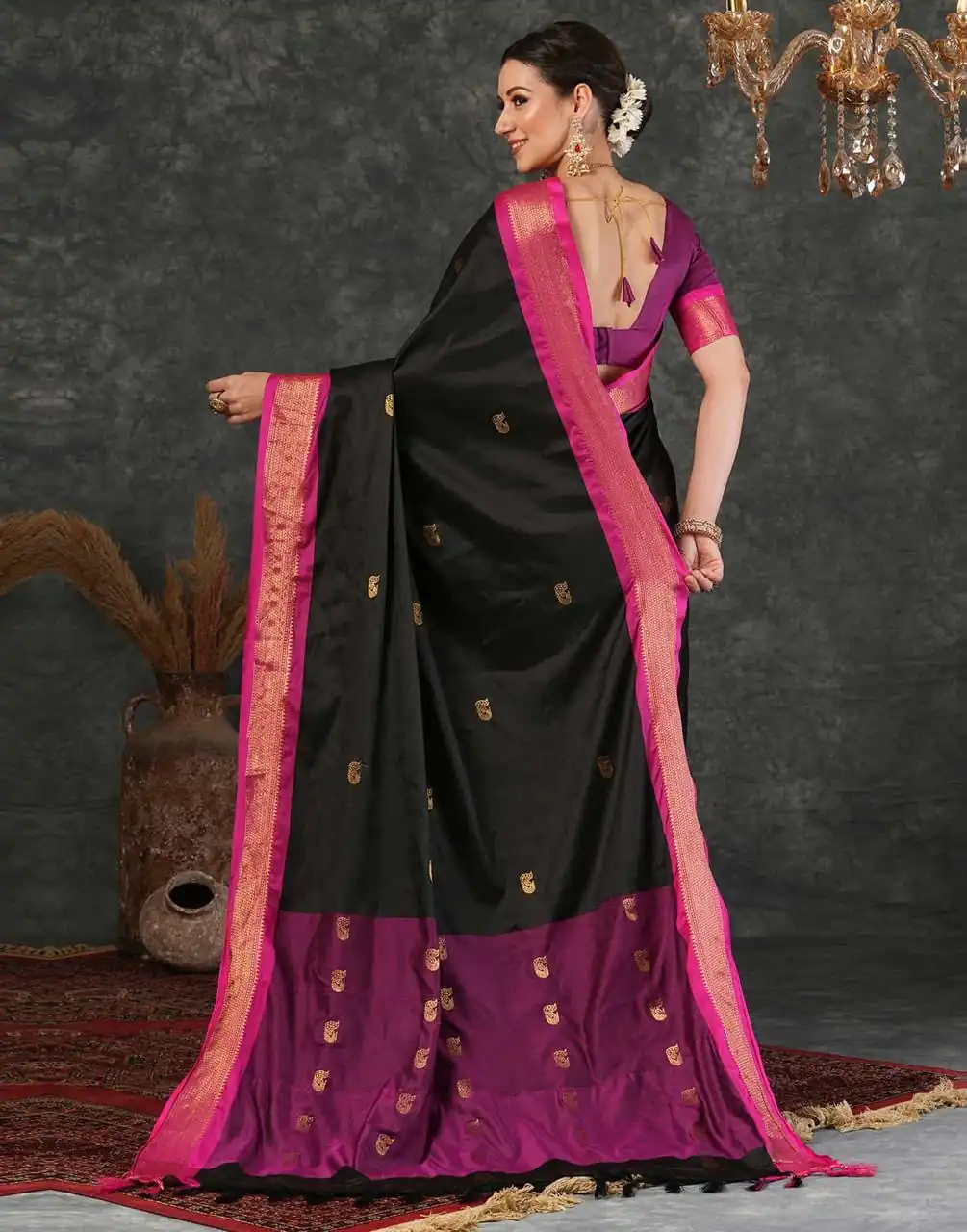 KP 7009 Black Soft Lichi Silk Saree with Lace Work & Lace Border. Introductory Price ₹1649. Delivery 4-6 Working Days. Shop now. | Sarees, Bollywood Sarees, Creative Sarees, Designer Sarees, Embroidered Sarees, Ethnic Saree, Modern Digital sarees, Party Wear Sarees