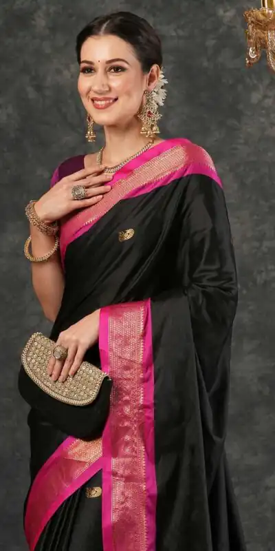 KP 7009 Black Soft Lichi Silk Saree with Lace Work & Lace Border. Introductory Price ₹1649. Delivery 4-6 Working Days. Shop now. | Sarees, Bollywood Sarees, Creative Sarees, Designer Sarees, Embroidered Sarees, Ethnic Saree, Modern Digital sarees, Party Wear Sarees