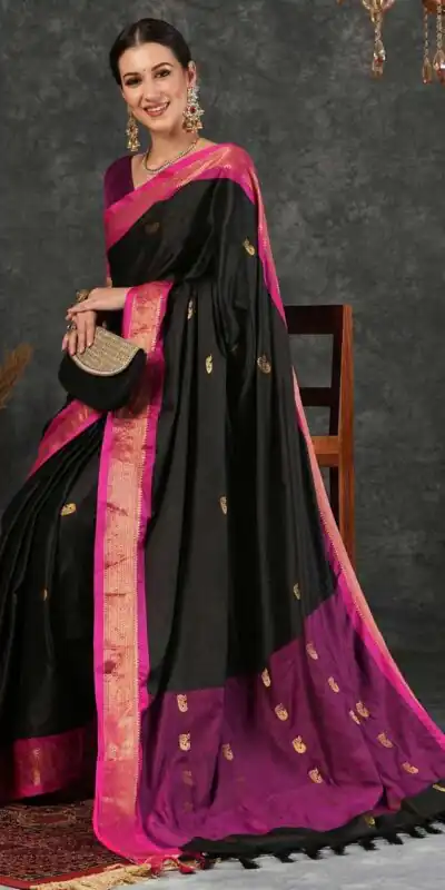 KP 7009 Black Soft Lichi Silk Saree with Lace Work & Lace Border. Introductory Price ₹1649. Delivery 4-6 Working Days. Shop now. | Sarees, Bollywood Sarees, Creative Sarees, Designer Sarees, Embroidered Sarees, Ethnic Saree, Modern Digital sarees, Party Wear Sarees