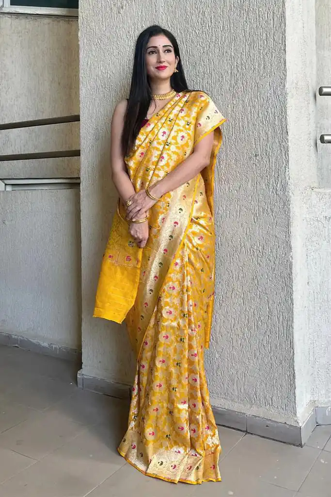 KP 6080 Yellow Soft Lichi Silk Saree with Lace Work & Lace Border. Introductory Price ₹1649. Delivery 4-6 Working Days. Shop now. | Sarees, Bollywood Sarees, Creative Sarees, Designer Sarees, Embroidered Sarees, Ethnic Saree, Modern Digital sarees, Party Wear Sarees