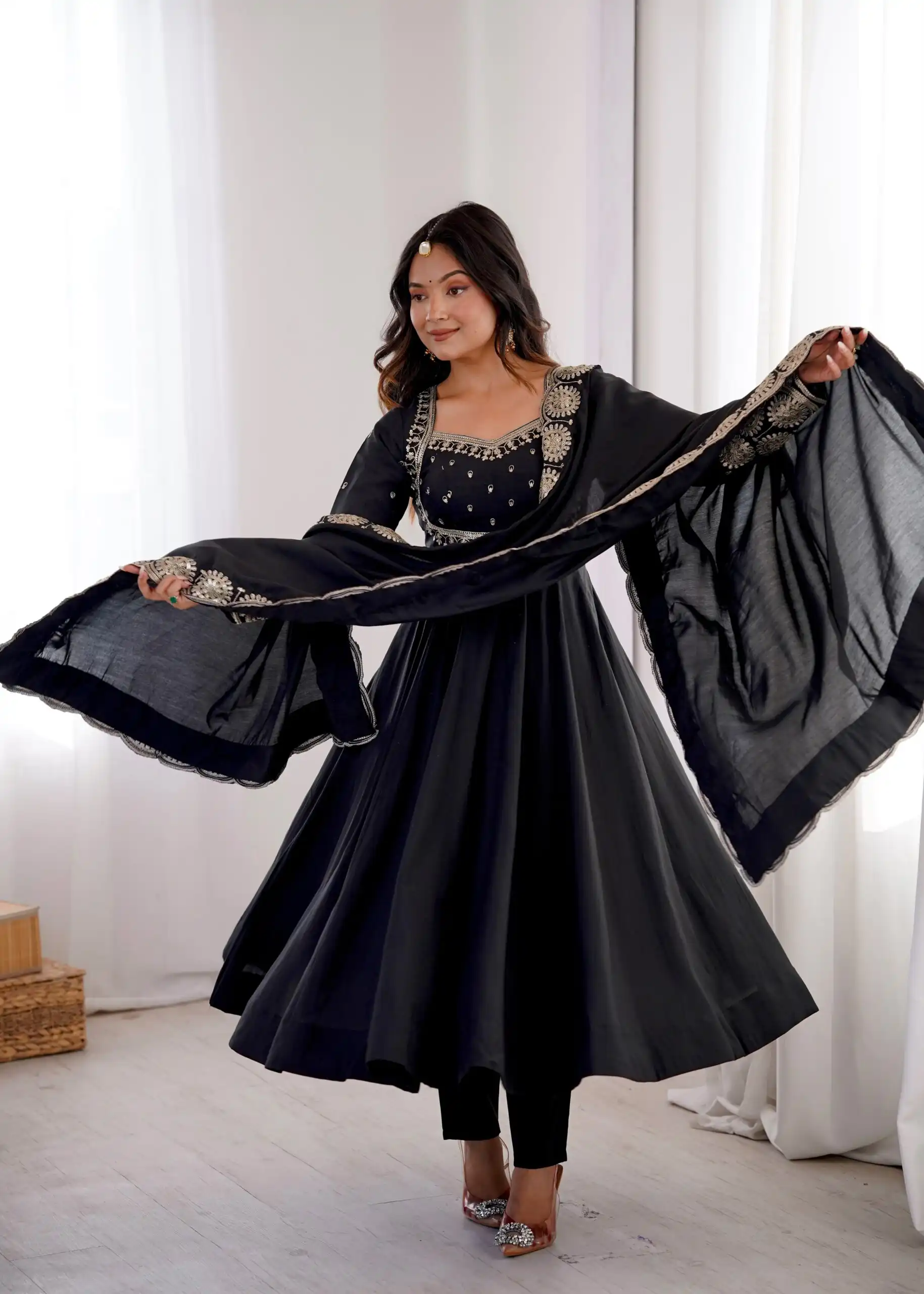 ZF 5026  Black Colour Roman Silk Salwar Suit with Embroidery Work. Best Price ₹2399. Delivery 4-6 Working Days. Online Shop now. | Anarkali Suits, Bollywood Anarkali, Creative-Anarkali, Designer Anarkali, Embroidered Anarkali, Party Wear Anarkali