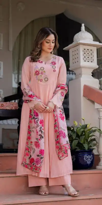 DIVA 166 Peach Mal Chanderi Salwar Suit Perfect for Wedding, Party, Baisakhi, Housewarming, Sangeet – Introductory Price ₹2249. Delivery 4-6 Working D | Jump Suits, Salwar suit, Designer Suits, Casual Suits, Creative suits, Palazzo Suits, Party Wear Suits, Patiala Suits, Straight Suits