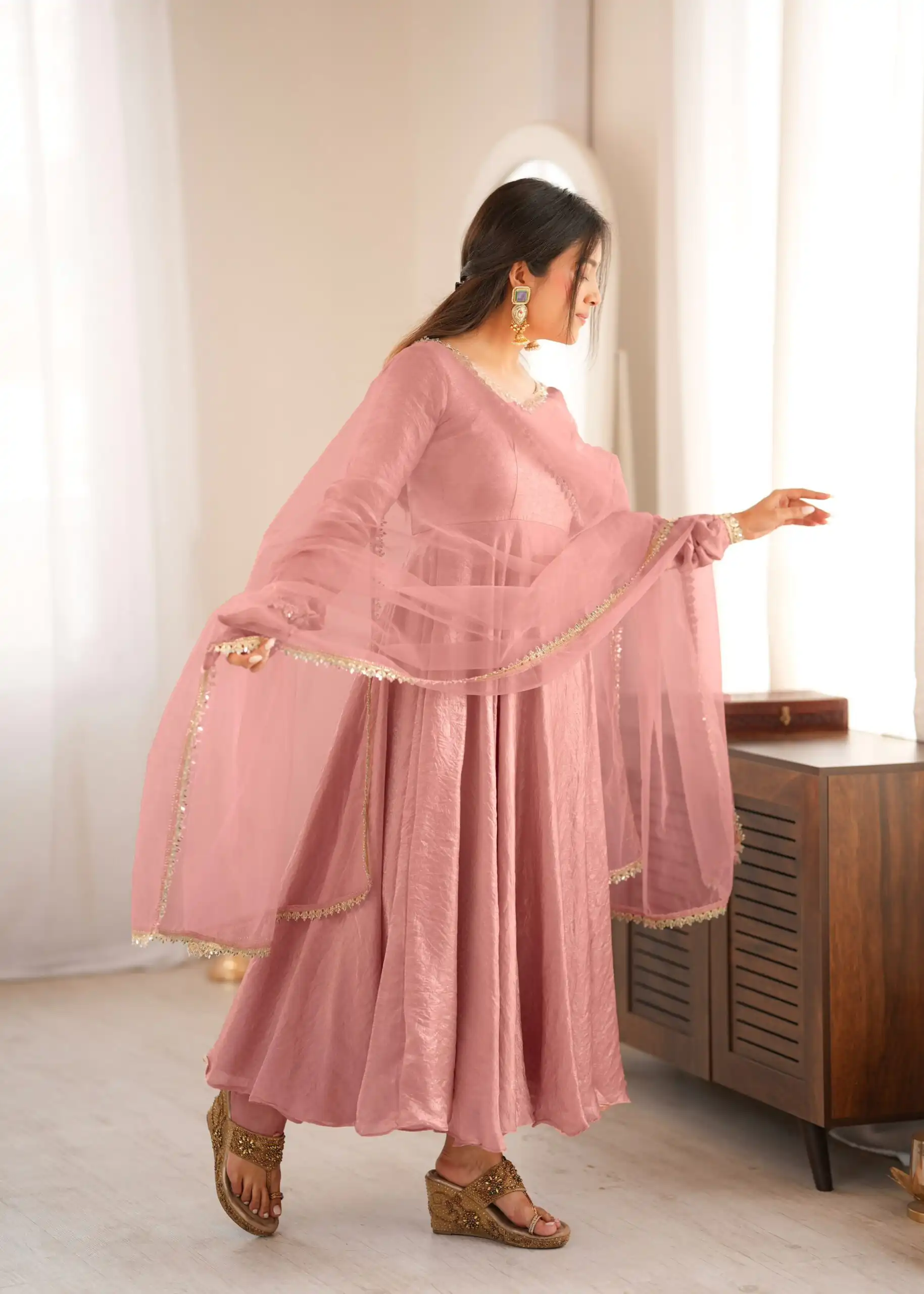 SRK 5355 Pink Doremon Crush Gown with Lace Work & Mirror Work. Exclusive Offer ₹2099. Delivery 4-6 Working Days. Shop now. | Gowns, Bollywood Gowns, Creative Gowns, Designer Gowns, Embroidered Gowns, Party Wear Gowns