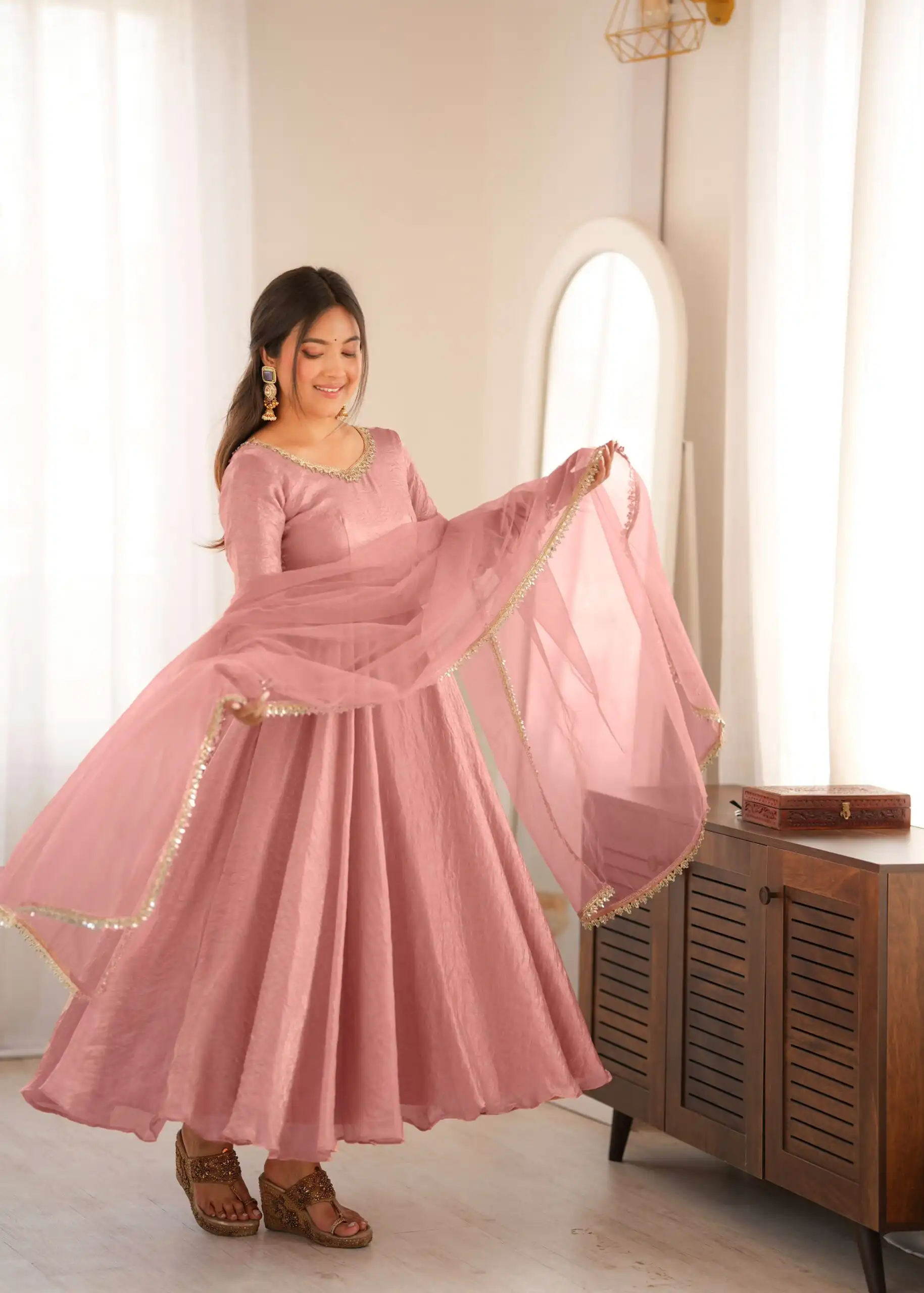 SRK 5355 Pink Doremon Crush Gown with Lace Work & Mirror Work. Exclusive Offer ₹2099. Delivery 4-6 Working Days. Shop now. | Gowns, Bollywood Gowns, Creative Gowns, Designer Gowns, Embroidered Gowns, Party Wear Gowns