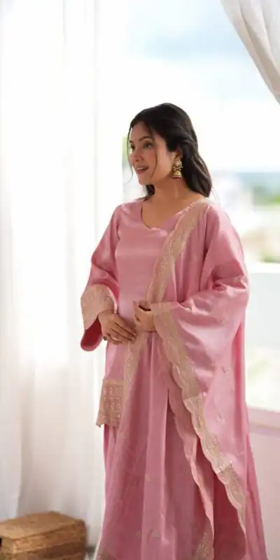 KB 304 Pink in Glass Roman Silk. Sequins Work & Embroidery Work Salwar Suit Festive Deal ₹1999. Delivery 4-6 Working Days. Shop now. | Jump Suits, Salwar suit, Designer Suits, Casual Suits, Creative suits, Palazzo Suits, Party Wear Suits, Patiala Suits, Straight Suits