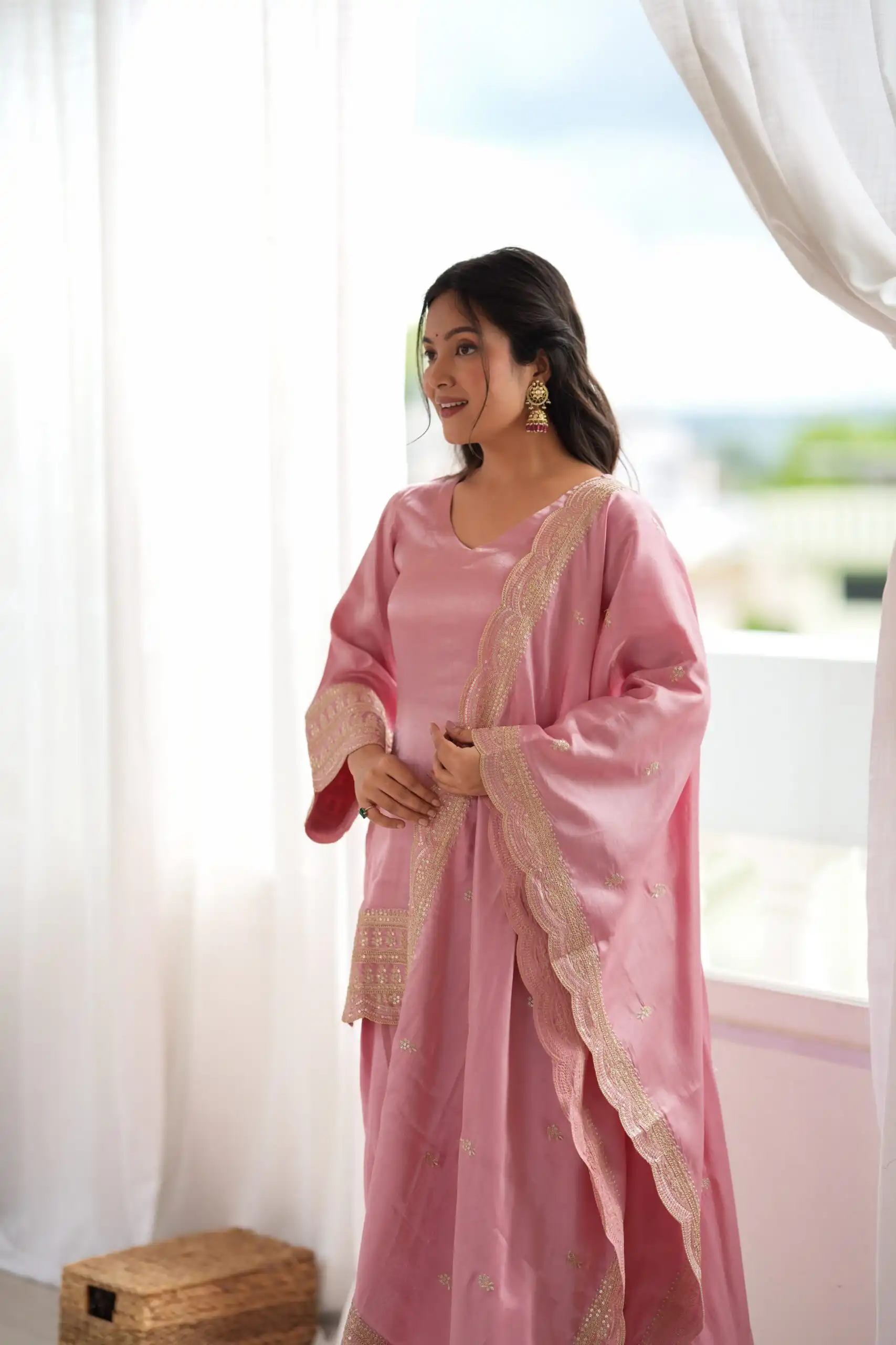 KB 304 Pink in Glass Roman Silk. Sequins Work & Embroidery Work Salwar Suit Festive Deal ₹1999. Delivery 4-6 Working Days. Shop now. | Jump Suits, Salwar suit, Designer Suits, Casual Suits, Creative suits, Palazzo Suits, Party Wear Suits, Patiala Suits, Straight Suits