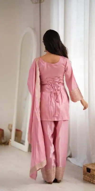 KB 304 Pink in Glass Roman Silk. Sequins Work & Embroidery Work Salwar Suit Festive Deal ₹1999. Delivery 4-6 Working Days. Shop now. | Jump Suits, Salwar suit, Designer Suits, Casual Suits, Creative suits, Palazzo Suits, Party Wear Suits, Patiala Suits, Straight Suits