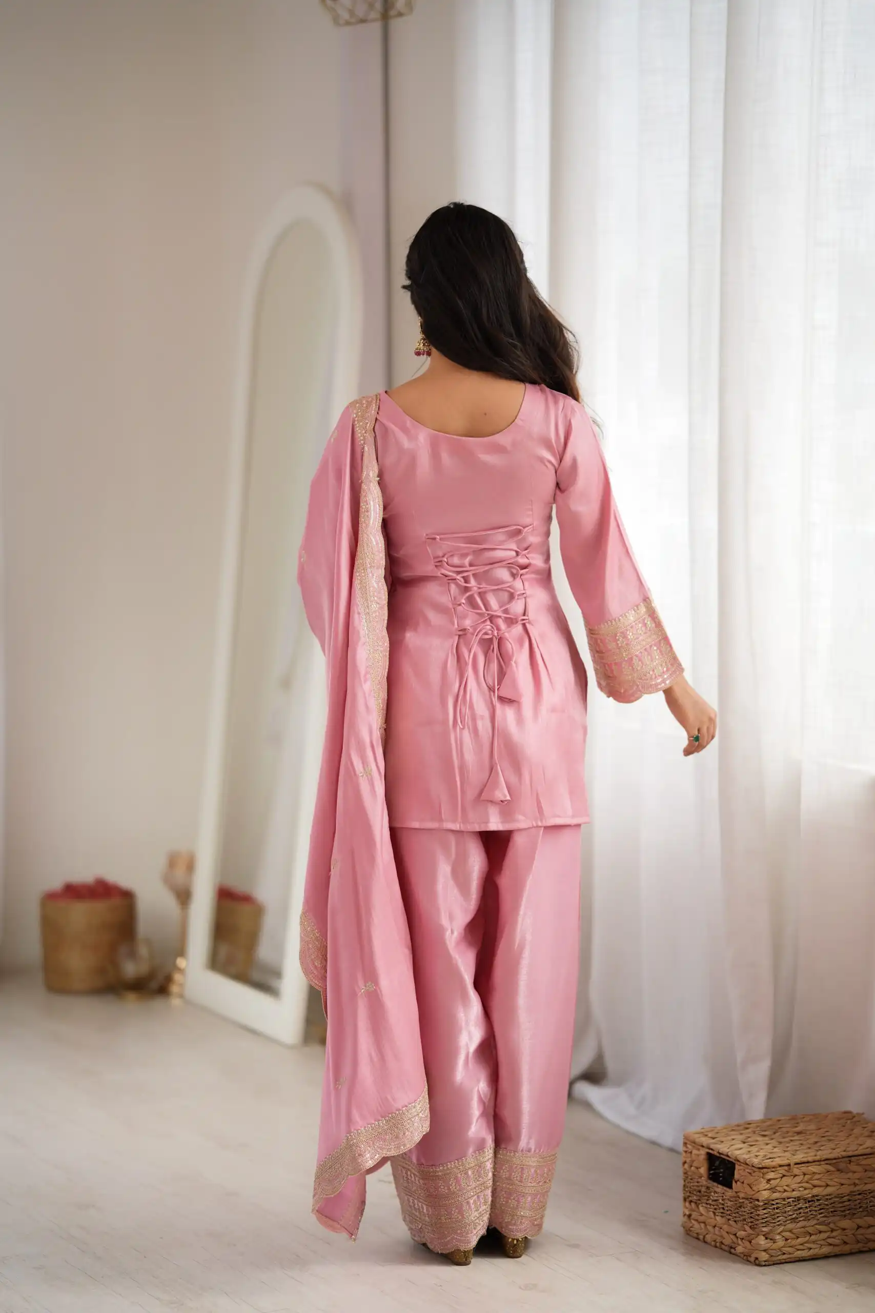 KB 304 Pink in Glass Roman Silk. Sequins Work & Embroidery Work Salwar Suit Festive Deal ₹1999. Delivery 4-6 Working Days. Shop now. | Jump Suits, Salwar suit, Designer Suits, Casual Suits, Creative suits, Palazzo Suits, Party Wear Suits, Patiala Suits, Straight Suits