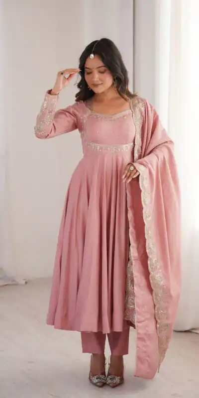 ZF 5026 Pink Colour Roman Silk Salwar Suit with Embroidery Work. Best Price ₹2399. Delivery 4-6 Working Days. Online Shop now. | Anarkali Suits, Bollywood Anarkali, Creative-Anarkali, Designer Anarkali, Embroidered Anarkali, Party Wear Anarkali