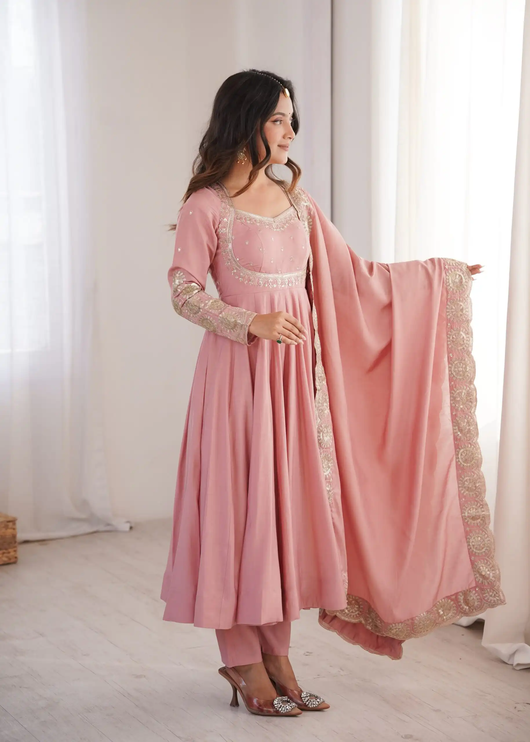 ZF 5026  Pink Colour Roman Silk Salwar Suit with Embroidery Work. Best Price ₹2399. Delivery 4-6 Working Days. Online Shop now. | Anarkali Suits, Bollywood Anarkali, Creative-Anarkali, Designer Anarkali, Embroidered Anarkali, Party Wear Anarkali