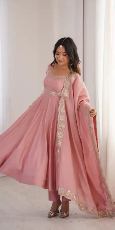 ZF 5026 Pink Colour Roman Silk Salwar Suit with Embroidery Work. Best Price ₹2399. Delivery 4-6 Working Days. Online Shop now. | Anarkali Suits, Bollywood Anarkali, Creative-Anarkali, Designer Anarkali, Embroidered Anarkali, Party Wear Anarkali