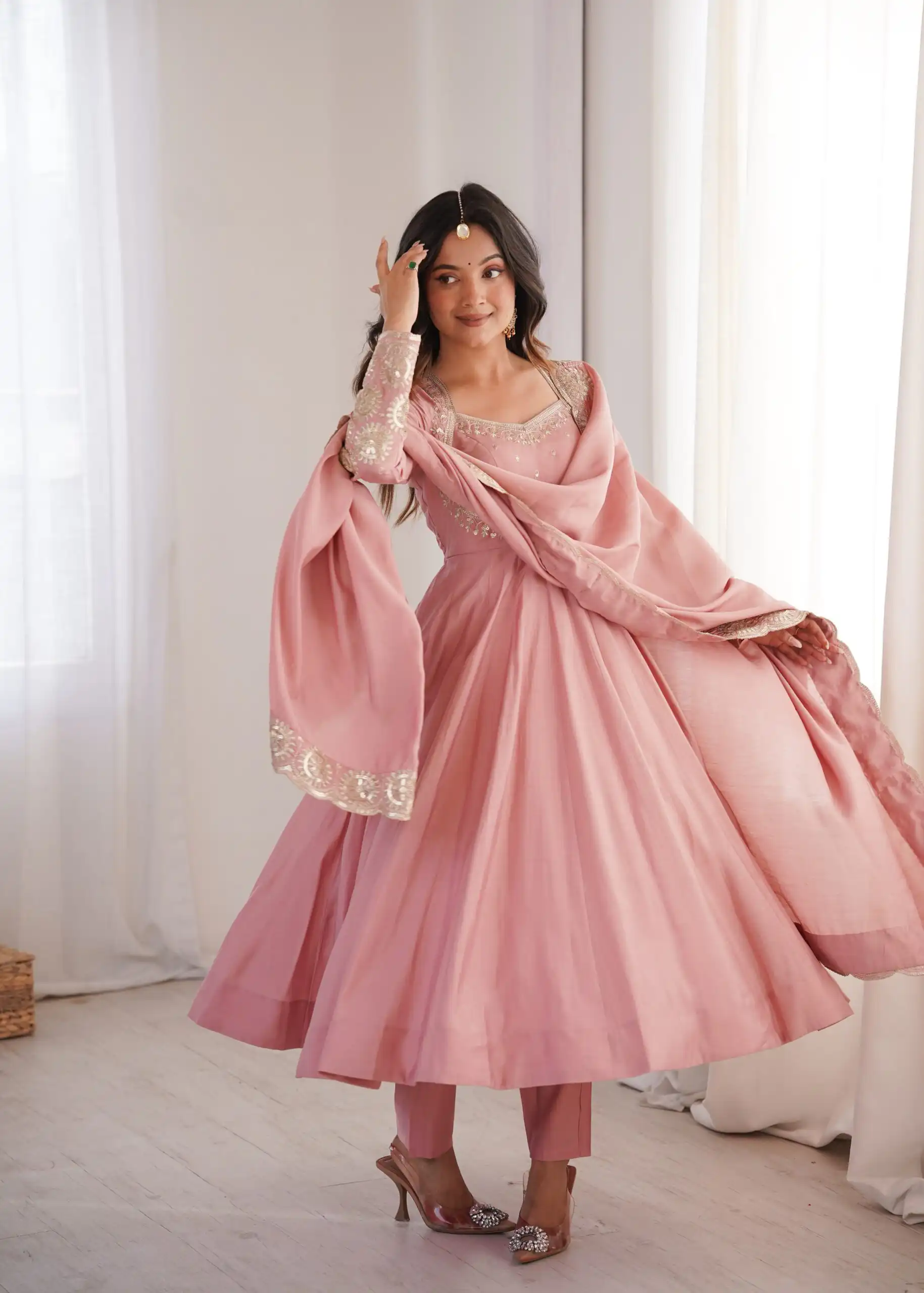 ZF 5026  Pink Colour Roman Silk Salwar Suit with Embroidery Work. Best Price ₹2399. Delivery 4-6 Working Days. Online Shop now. | Anarkali Suits, Bollywood Anarkali, Creative-Anarkali, Designer Anarkali, Embroidered Anarkali, Party Wear Anarkali