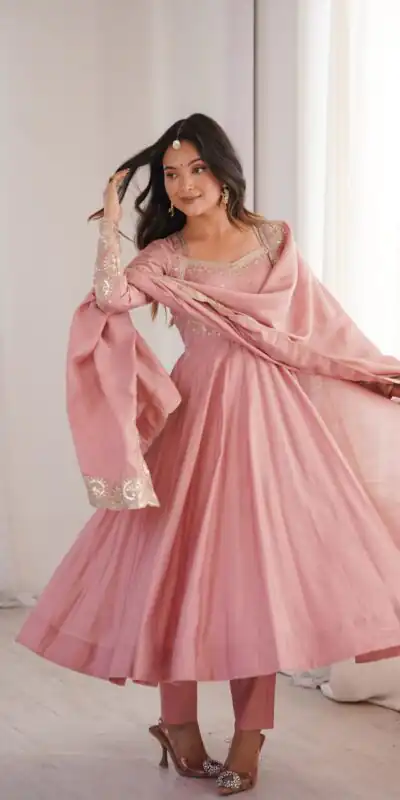 ZF 5026 Pink Colour Roman Silk Salwar Suit with Embroidery Work. Best Price ₹2399. Delivery 4-6 Working Days. Online Shop now. | Anarkali Suits, Bollywood Anarkali, Creative-Anarkali, Designer Anarkali, Embroidered Anarkali, Party Wear Anarkali
