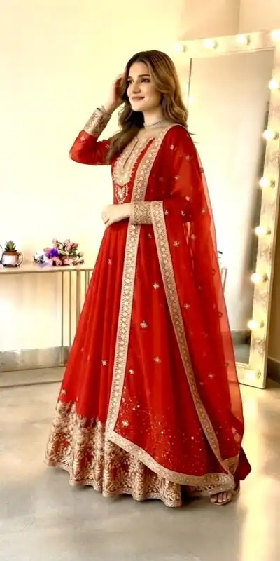 SSR 546 Red in Georgette Embroidery Work & Sequins Work Gown . Get it for ₹2149. Delivery 4-6 Working Days. Online Shop now. | Gowns, Bollywood Gowns, Creative Gowns, Designer Gowns, Embroidered Gowns, Party Wear Gowns