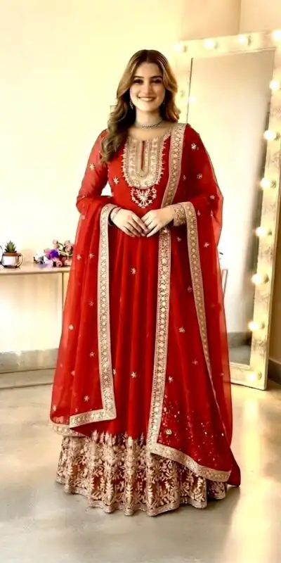 SSR 546 Red in Georgette Embroidery Work & Sequins Work Gown . Get it for ₹2149. Delivery 4-6 Working Days. Online Shop now. | Gowns, Bollywood Gowns, Creative Gowns, Designer Gowns, Embroidered Gowns, Party Wear Gowns